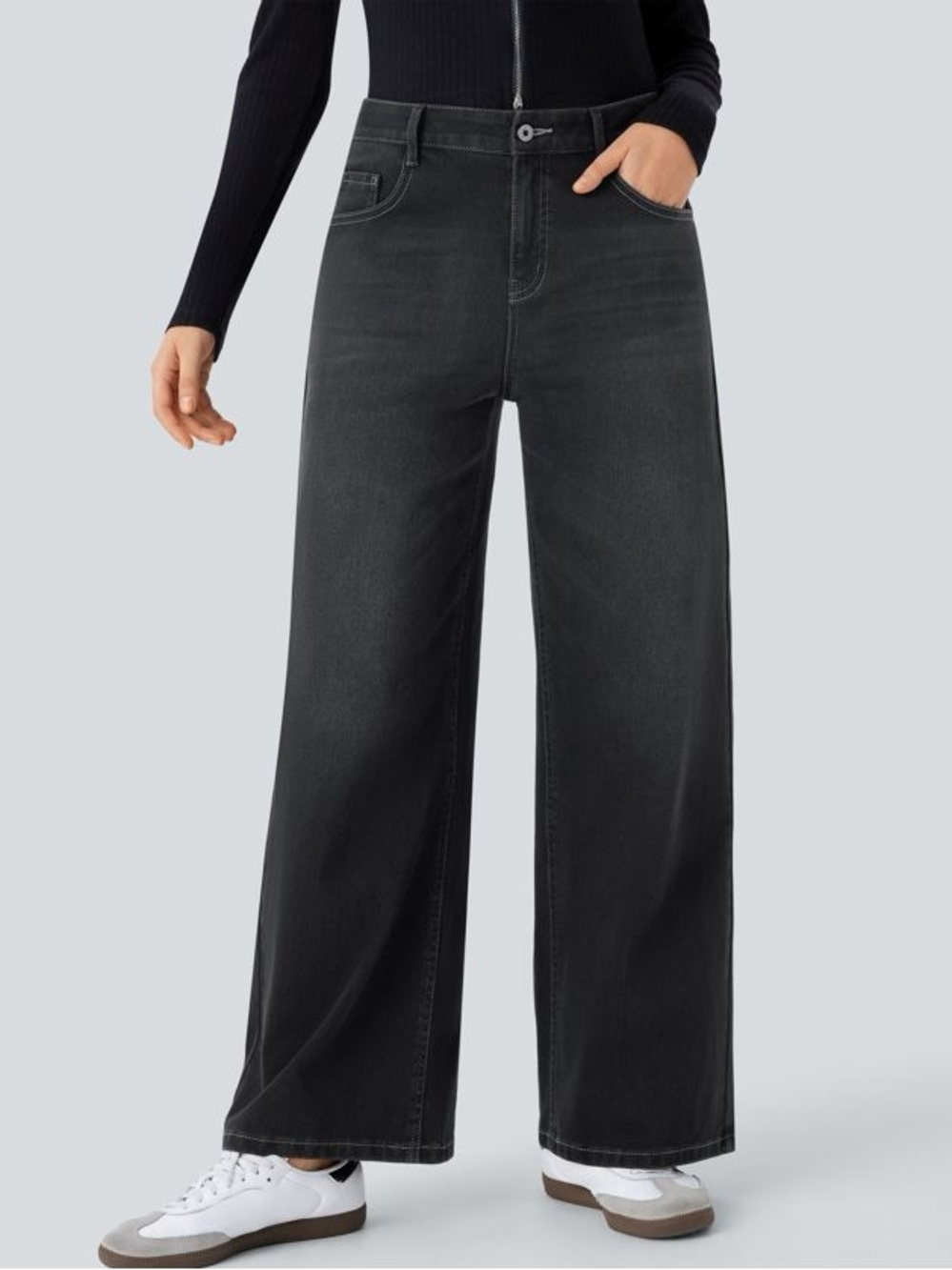 HALARA Flex™ Low-Rise Baggy Wide-Leg Jeans Black - Size XS